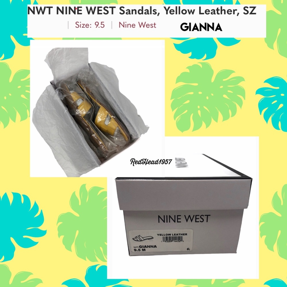 💕 Nine West SPRING GLanna Dark Yellow Leather Sandals Sz 9.5 NIB 🩴👙👗🏖🏝 - Picture 4 of 7